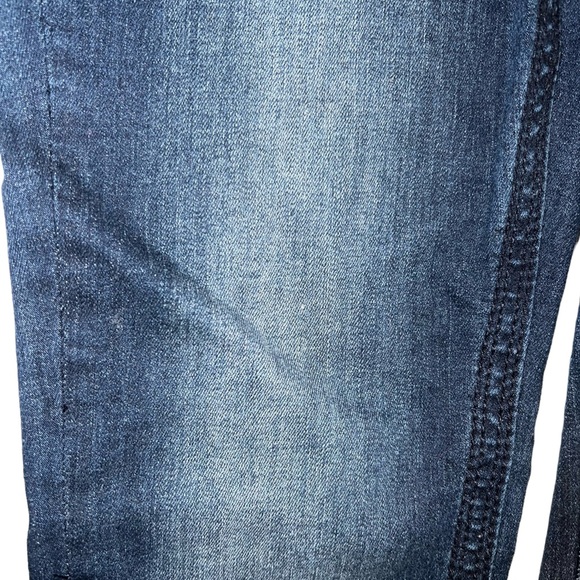 Seven7 size 6 dark blue wash Slim Boot frayed raw hem BOHO faded mid-rise jeans - Picture 8 of 16